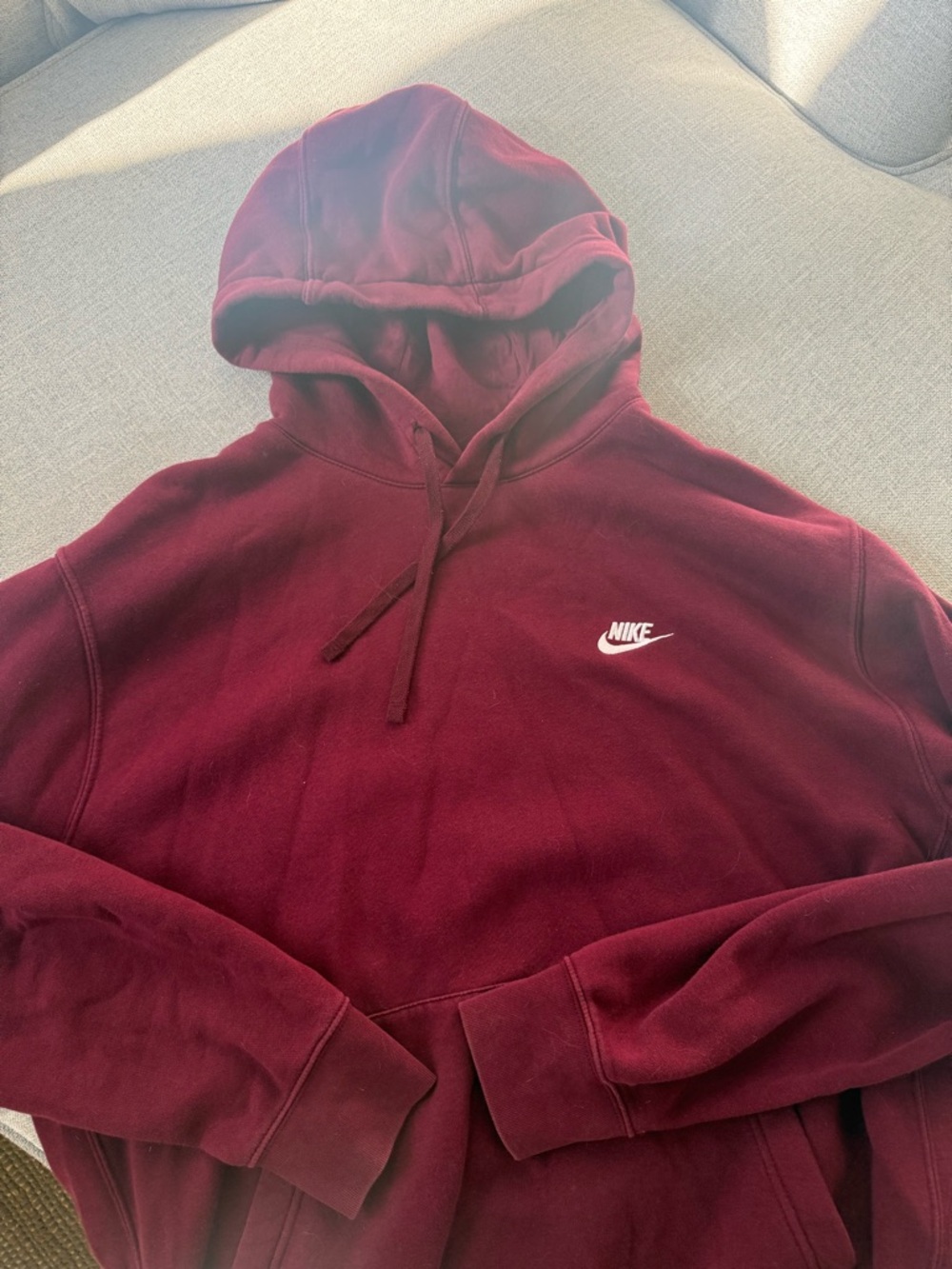 Nike Men's Burgundy Hooded Sweatshirt with White Logo